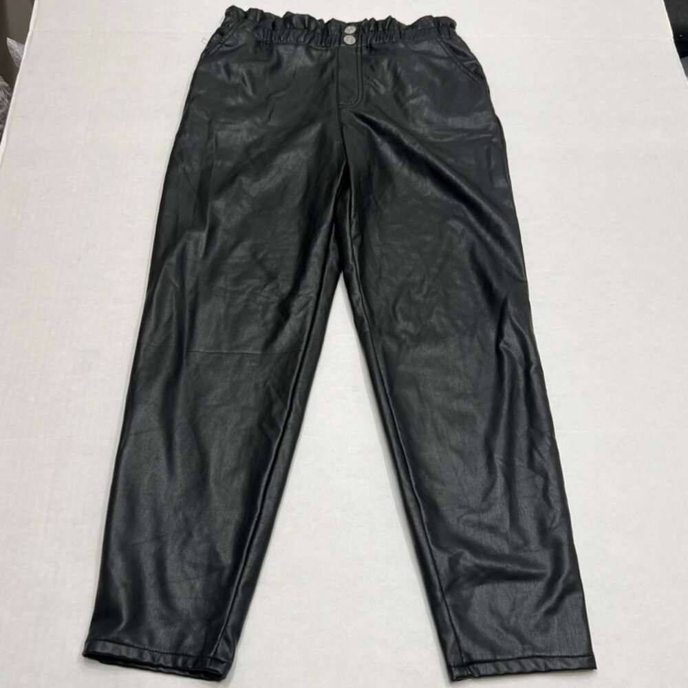 Abercrombie Kids Youth Girls Black Faux Leather Paper Bag Waist Pants Size 13/14